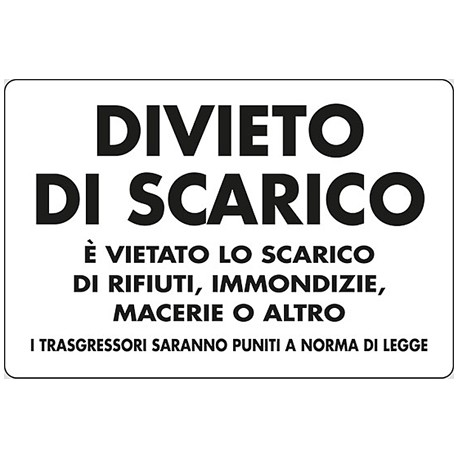 cartello divieto di scarico rifiuti